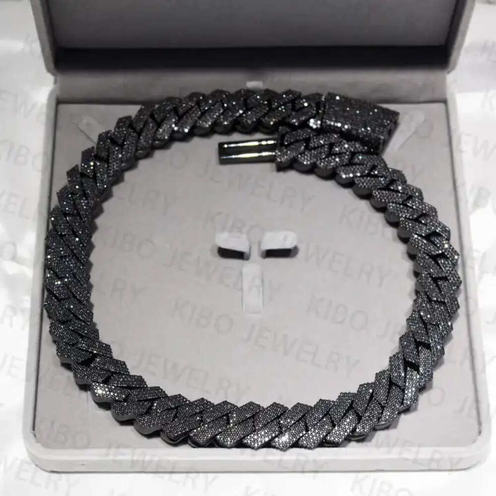 Hot-sale 18mm 20mm Plated 2 Rows High Quality Sterg Sier Ice Out Black Cuban k Chain Moissanite