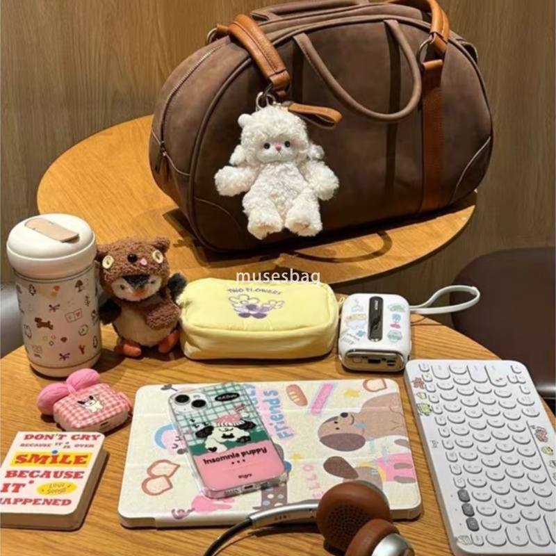 Korean version of street trend niche design Maillard retro Boston bag women's new large capacity portable bowling bag niche versatile bag
