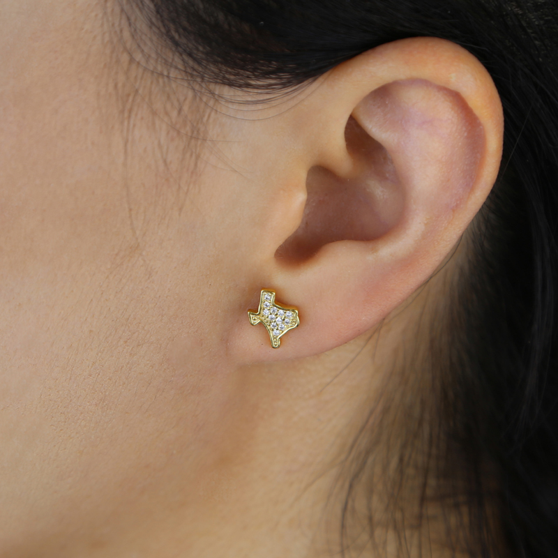 Gold Color Cz Stud Earrings | 2024 Trendy Classic Sterg Sier Map Shaped Jewelry for Women