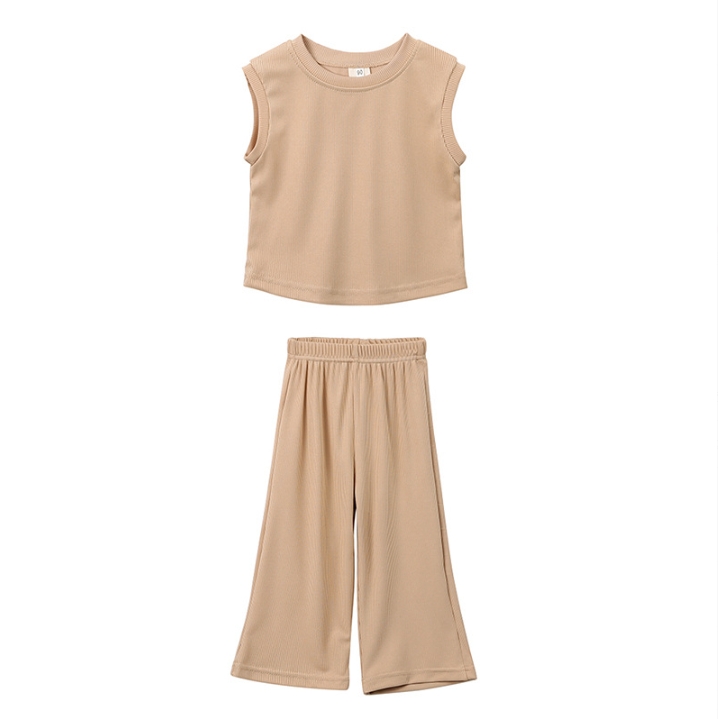 Kids Girl Outfits Sleeveless Girls Tops Pants 2PCS Sets Solid Colors Children Clothes Set Summer Toddler Casual Clothing 3 Colors DW6900