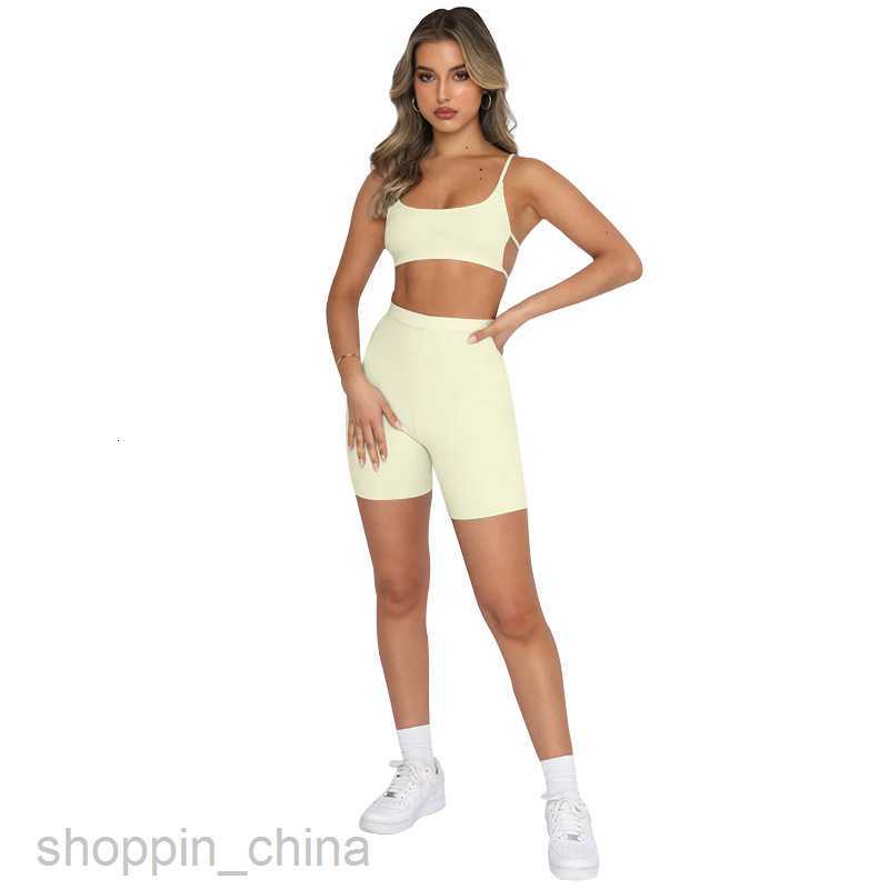 Women's Tracksuits Summer New Solid Color Sexy suspender Open Back Top Women's Fashion Sports Shorts Set Sets