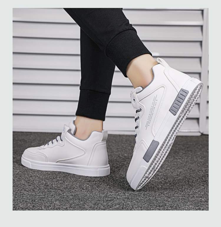 Men's Breathable 2024 Casual Leather Hot Mid-Top Board Shoes In Black