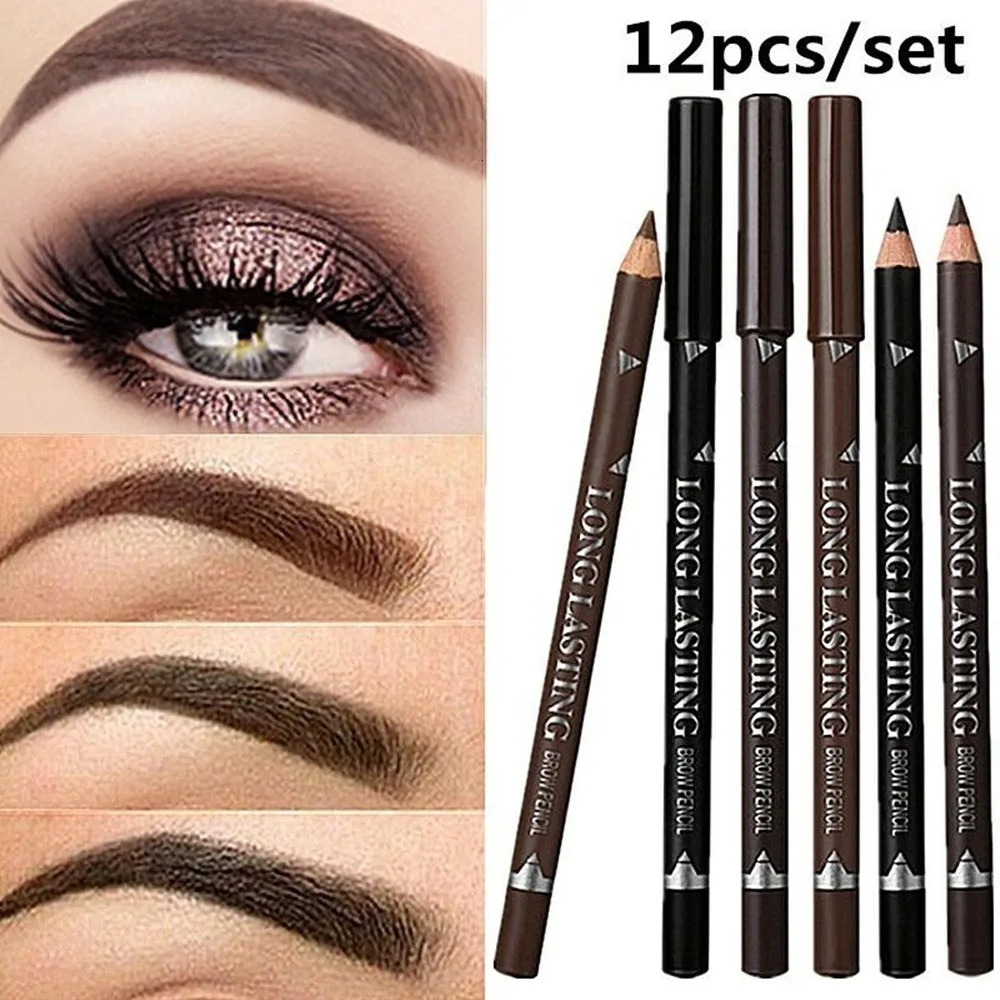 12 PcsSet Waterproof Eye Brow Pencil Precise Brow Definer Black Blonde Brown Eyebrow Pen Long Lasting Makeup 3 Colors Cosmetic 240625