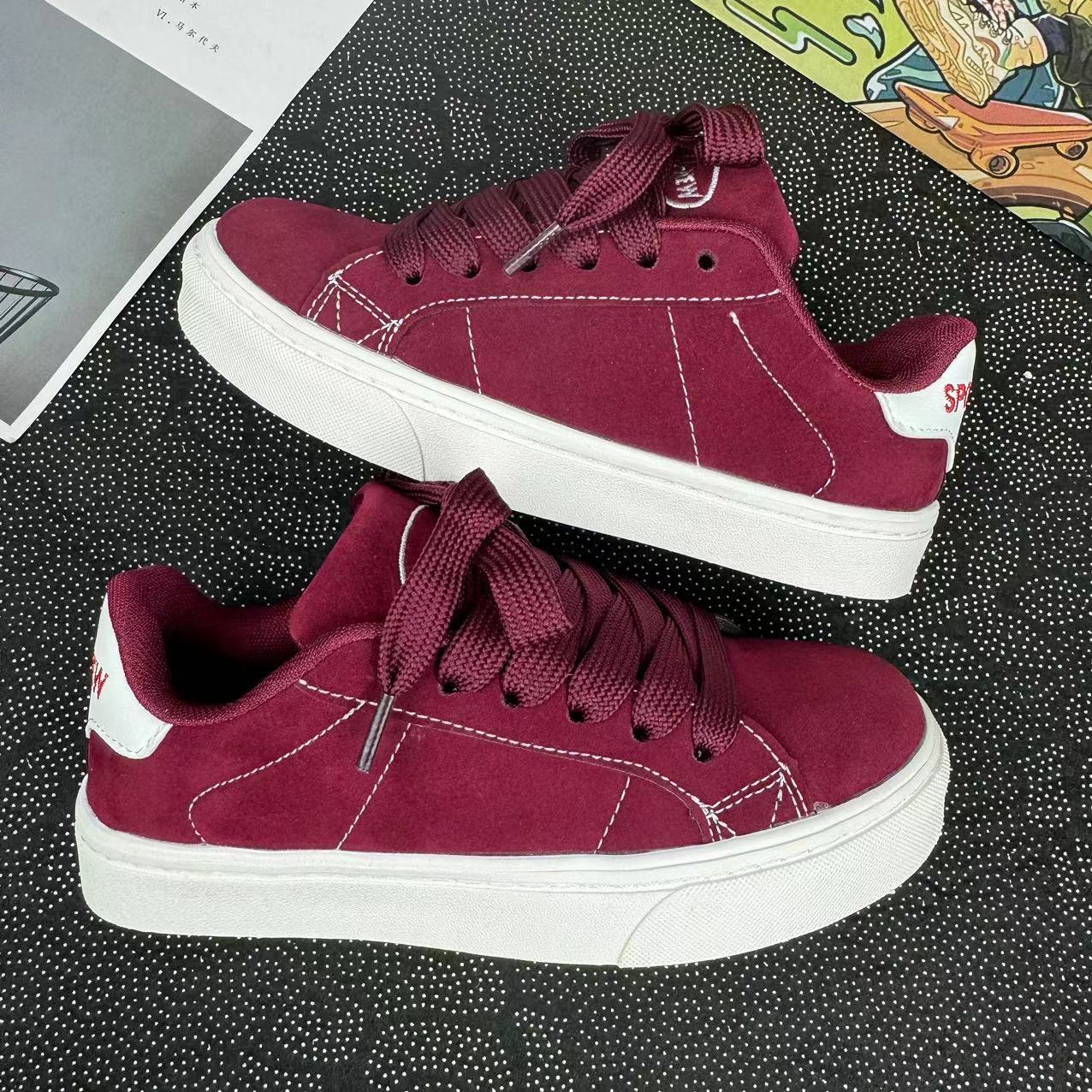 Men Women Shoes Vintage Red Board Shoes New Thick Soled Casual Shoes Versatile Canvas Shoes Burgundy Free shipping