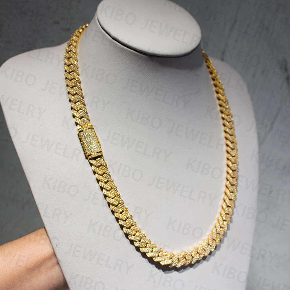 Real Grown Iced Out Hip Hop Jewelry for Men 12mm 10k Solid Gold Lab Dia Cuban Link Chain