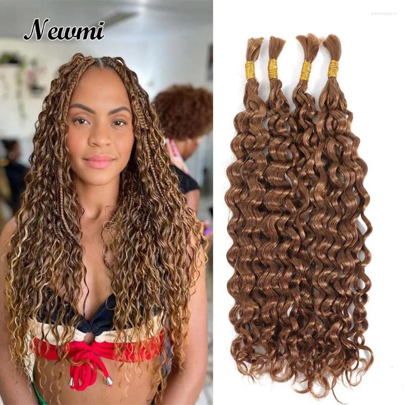 30# Deep Wave Bulk Human Braiding Hair For Boho /Bohemian Braids Water No Weft Put Curls In Brown Color 27#