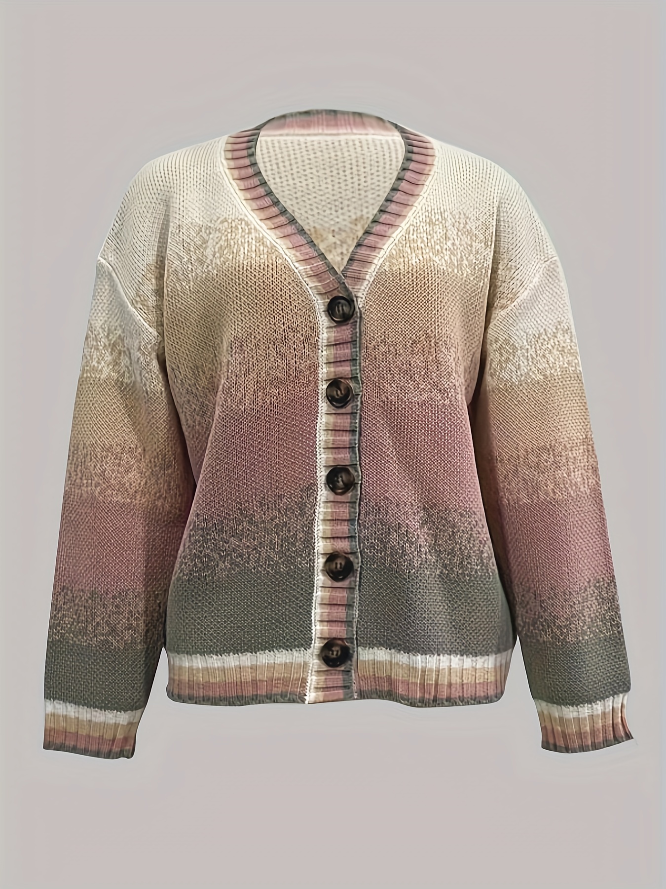 Color Block Button Down Knit Cardigan, Casual Long Sleeve Comfy Sweater, Women's Clothing H6.25#58