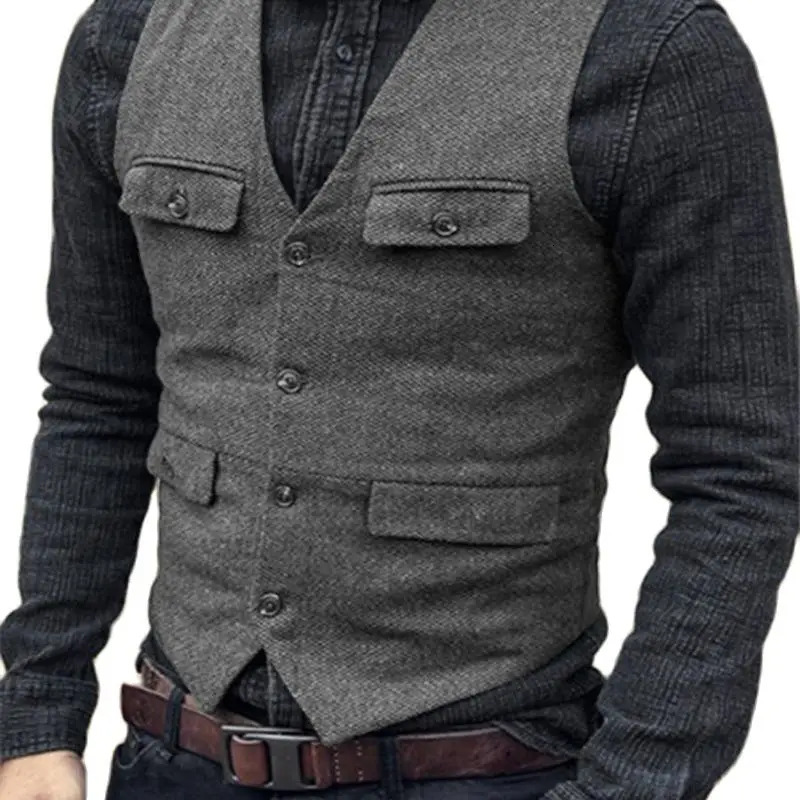 Suit Vest Brown Burgundy Herringbone Wool Tweed Vintage Steampunk Waistcoat Formal Business Vests For Men Wedding 240615