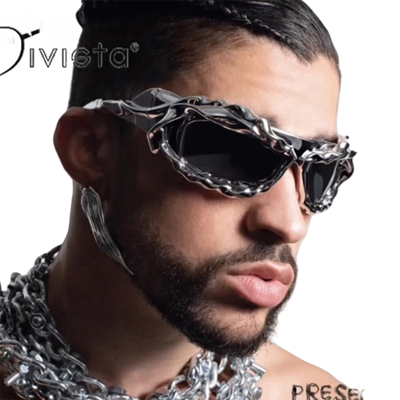 Steampunk Sunglasses Y2k Twisted Men Women Luxury Brand Trendy Hip Hop Punk Sun Glasses Male Streetwear Shades Gafas De Sol S89 0827 IVISTA