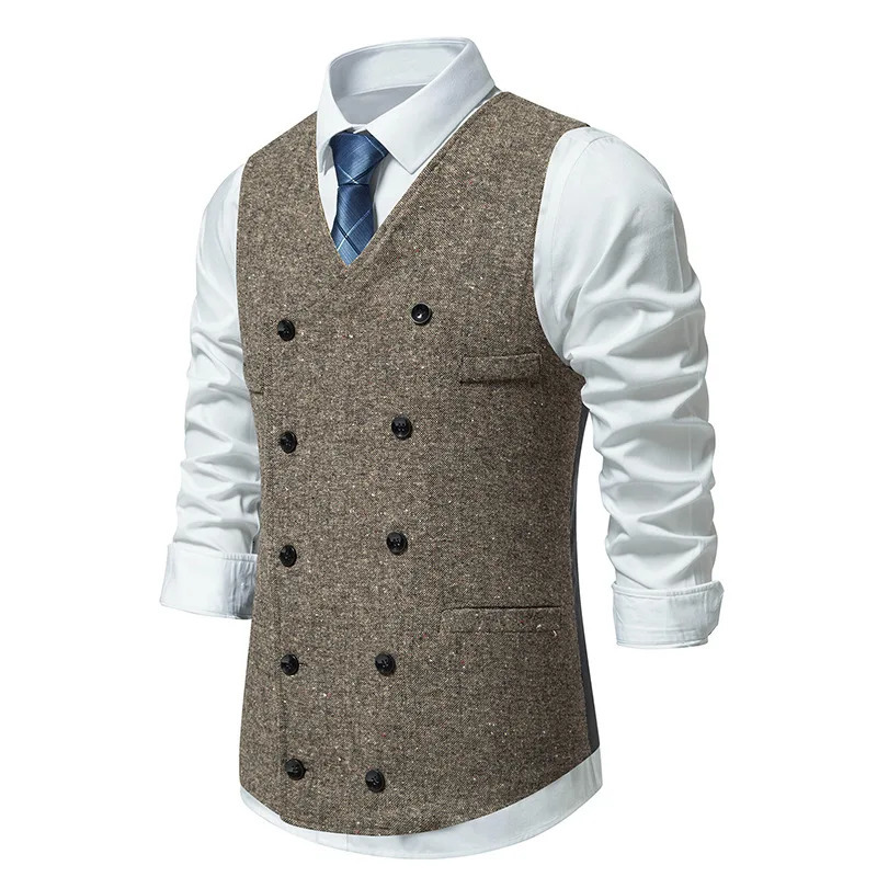 #4866 Autumn Winter Mens Vest Double Breasted Sleeveless Mens Blazer Vest Slim Fit Vintage Office Mens Waistcoat Split Joint 240615