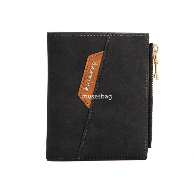 Fashionable men's designer classic PU wallet European and American retro multifunctional stitching short style multi card clip vertical style zer