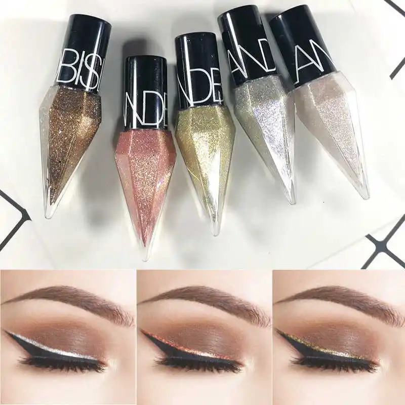 Eye Shadow Pearlescent Diamond Eye Shadow Liquid 5-color Sequins MakeUp Smooth Mini Fine Brush Eyeliner Shine And Head 240624