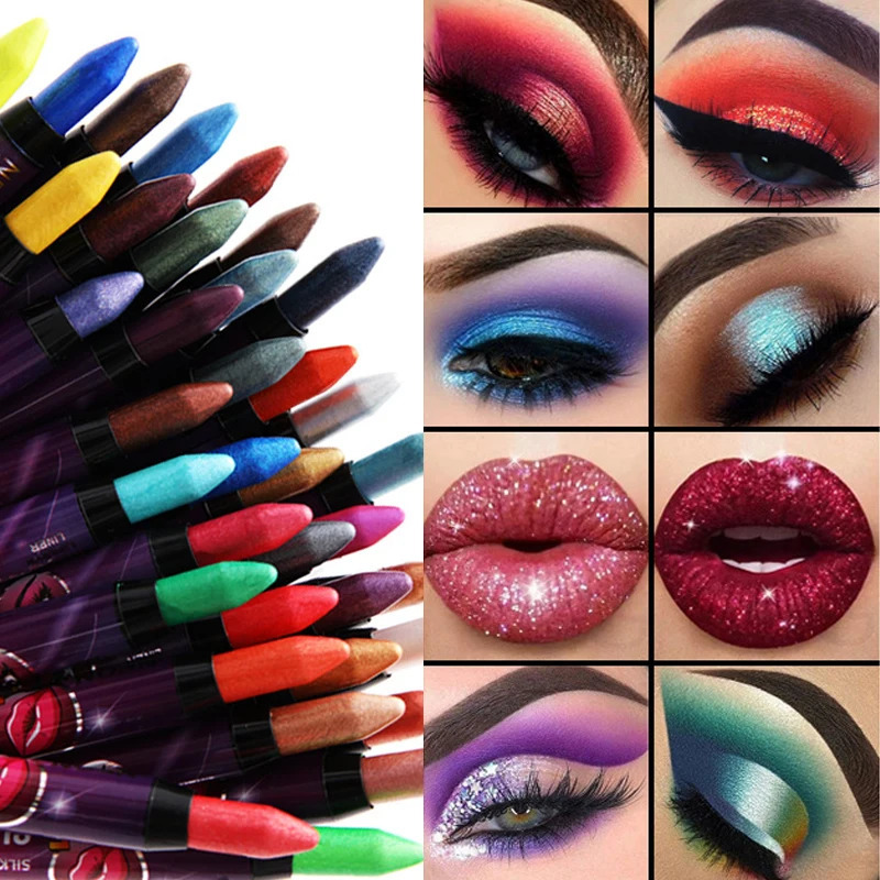 2 In 1 Glitter Eyeshadow Lipstick Pencil Stick Waterproof Pearl Silkworm Eye Shadow Pen Long-lasting Eyeshadow Make Up Cosmetic 240624