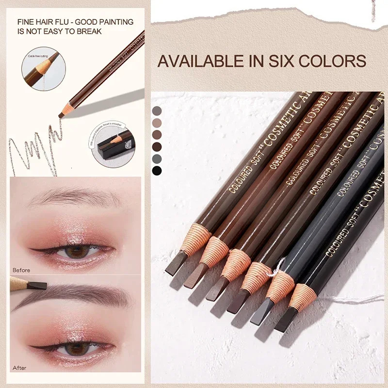 6 Colors Option Eyebrow Pencil Waterproof and Non-smudge Genuine Wood Hard Core Wholesale Wood Eyebrow Pencil Eyebrow Pen Golden 240625