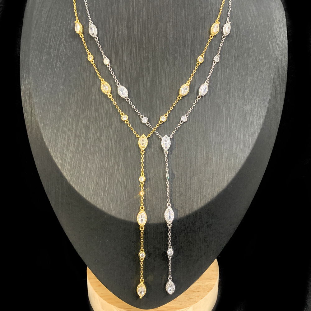 Sparking Bling 5A Cubic Zirconia CZ Marquise Eye Shaped Charm Long Y Lariat Sexy Women Chain Necklace