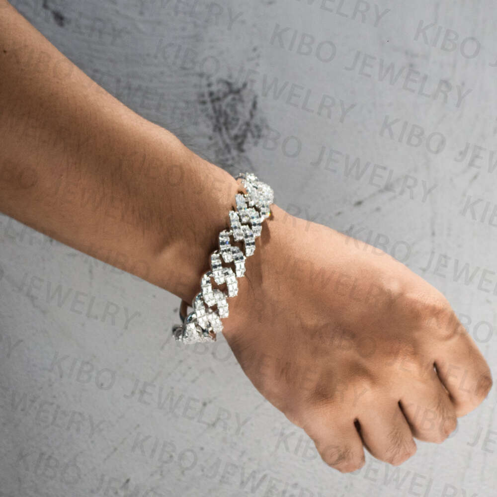 Iced Out Chaine for Mens 925 Sterling Silver Chains Baguette Cut Moissanite Diamond 18mm Vvs Cuban Link Chain