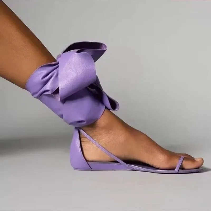 Cross Tie Bow Nonslip Womens Sandals Summer Rome Solid Color Casual Comfortable Ladies Large Size 240624