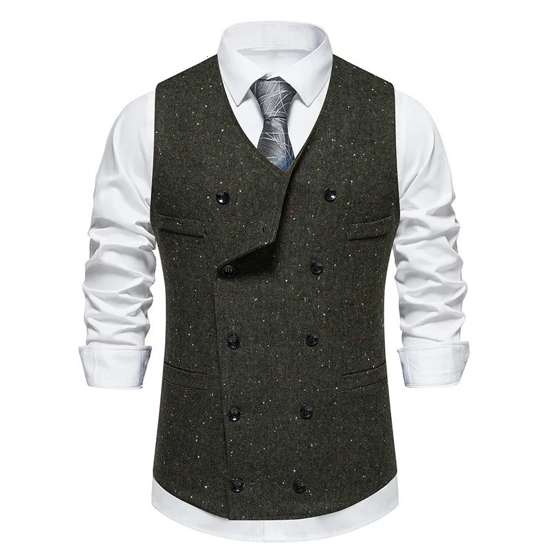 #4866 Autumn Winter Mens Vest Double Breasted Sleeveless Mens Blazer Vest Slim Fit Vintage Office Mens Waistcoat Split Joint 240615