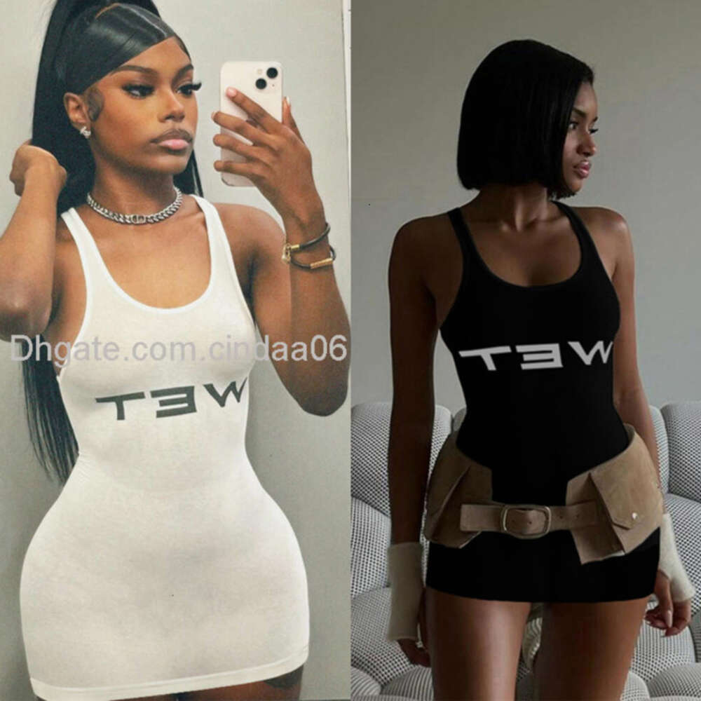 Sexy Women Casual Dresses Womens Summer New Fashion Backless Vest Dress Suspended Sports Tight Letter Printed Skirts
