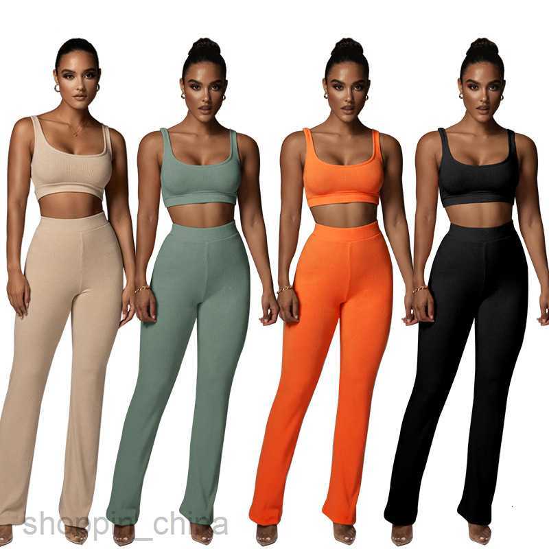 Women's Tracksuits New straight tube vertical hip warping tight Yoga Pants solid color sleeveless vest fashion casual suit Sets