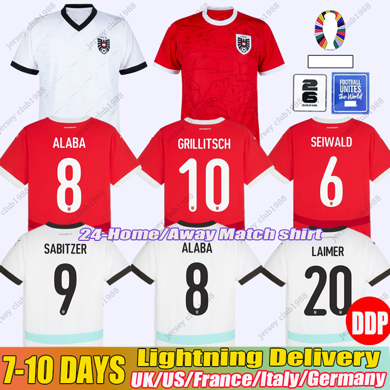 24 Austria Jerseys 8 Alaba 20 Laimer 9 Sabitzer 6 Seiwald Soccer Jersey Arnautovic Football Shirt Home and Away Shirts camisetas de futbol Lienhart siz Match shirt