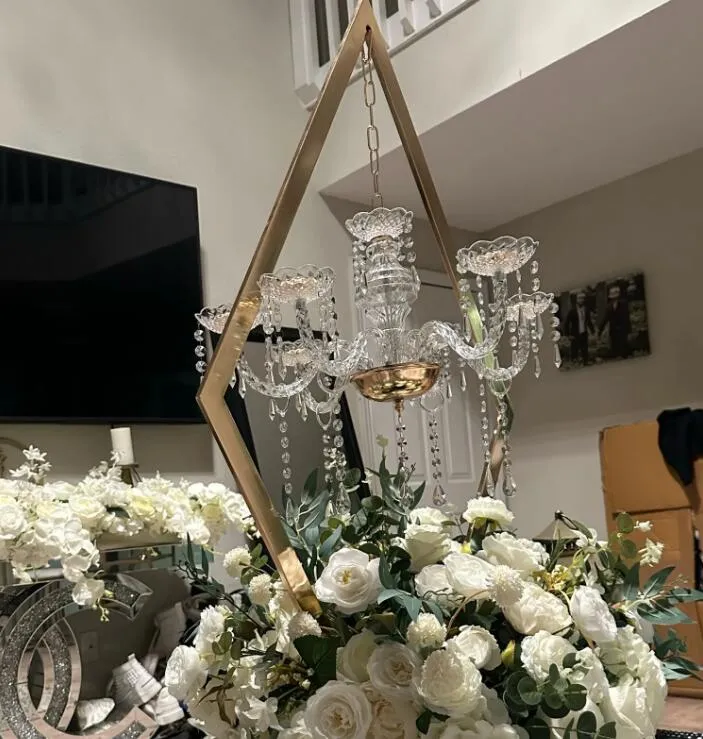 4pcs Wedding Gold Metal Tall Diamond Table Centerpieces With candle holder for wedding backdrop arch stage decor ZZ