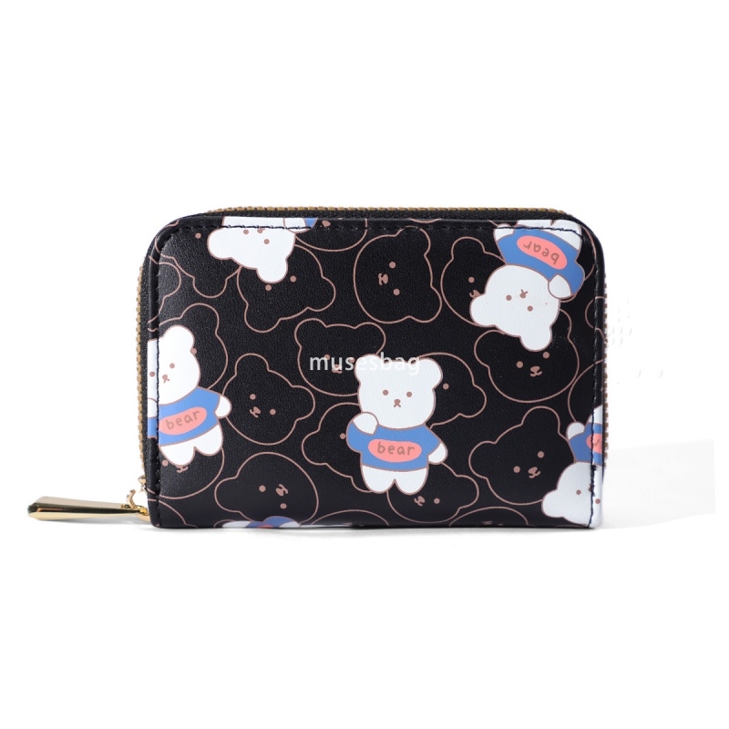 Fashionable Women's Designer Classic Vintage Zipper Mini Cute Cartoon Cute Bear Lightweight and Practical Multi functional Multi Card Position Or