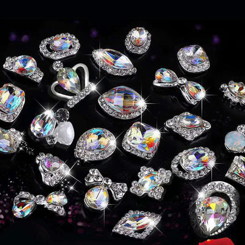 10pcs 3D Crystal AB Color Rhinestones Waterdrop Bowtie Different Shape Glitter Gemstones For Nail Art DIY Crafts Metal Gem Stone 240624