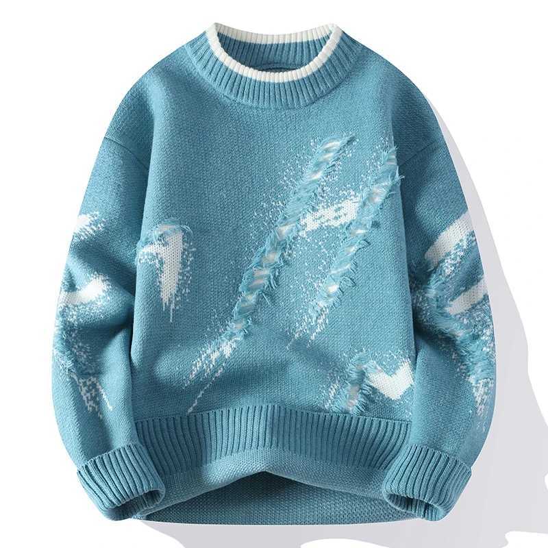 Men's Sweaters Korean Style Mens Hole Decoration Knitted Sweater/Male Slim Fit High Quality Long Slve Pullover Man Casual Sweater 4XL-M Y240622TD