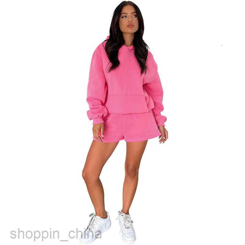 Women's Tracksuits Autumn/Winter Solid Color Long Sleeve Hooded Sweater Women's Two Piece Fashion Casual Shorts Set Sets