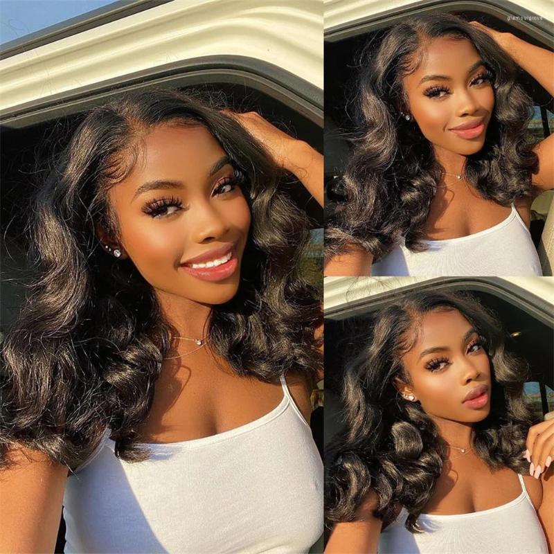 Body Wave Human Hair Bob Wig 13X4 HD Lace Frontal Wigs Pre Plucked Brazilian Wavy Short Remy Natural Black For Women