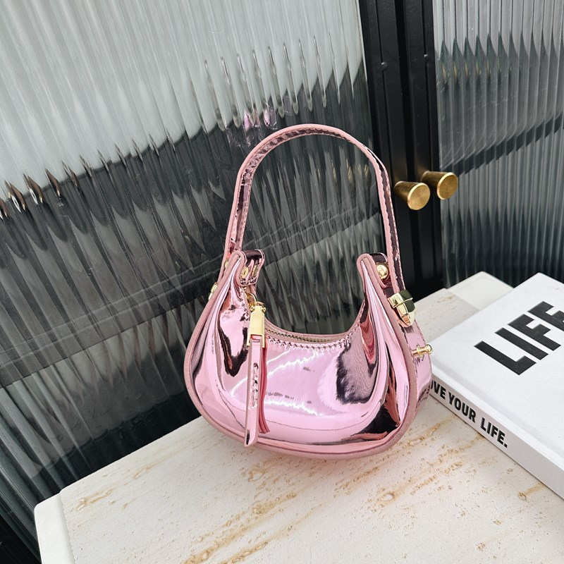 Glossy PU Solid Fashion Mini Half Moon Hand Compact Simple Sense of Cute Children's Bags 2024 Designer New Style H6.25#26