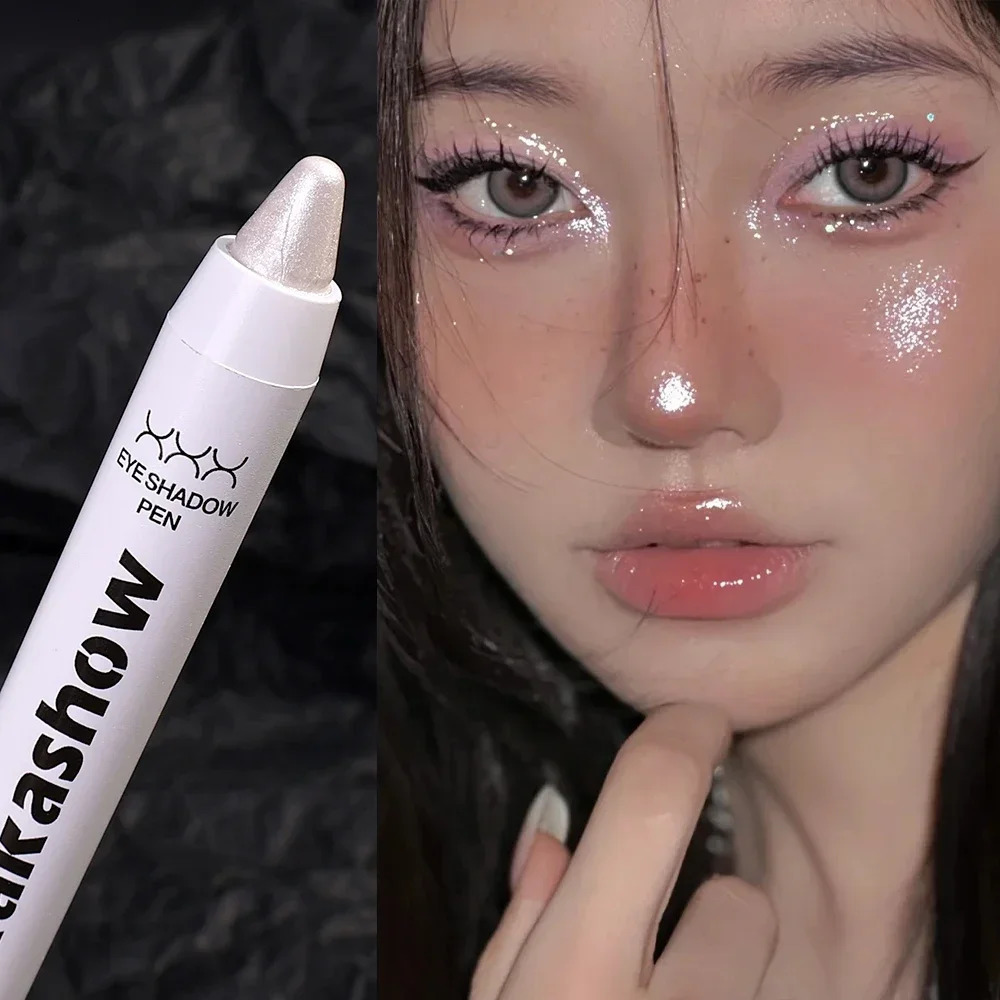 Glitter Silver Eyeshadow Pen Waterproof Lasting Shimmer Matte White Lying Silkworm Eyeshadow Highlighter Stick Eyes Makeup Tools 240624