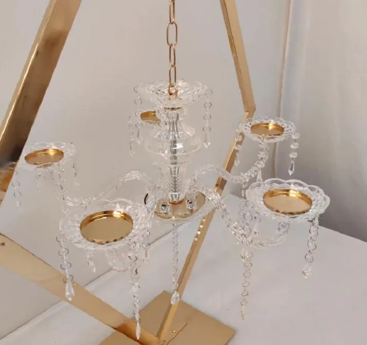 4pcs Wedding Gold Metal Tall Diamond Table Centerpieces With candle holder for wedding backdrop arch stage decor ZZ