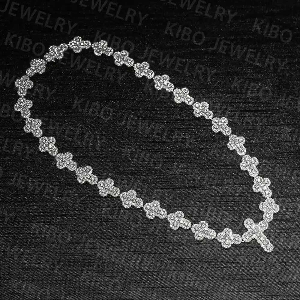 Cross Necklace Trendy Iced Out 925 Sterling Silver Round and Baguette Moissanite Chain Necklace for Men