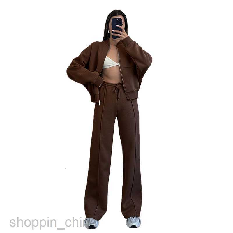 Women's Tracksuits Autumn/Winter New Solid Color Zipper Cardigan Sweater Women's Fashion Casual Straight Leg Trouser Set Sets