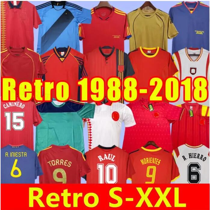 2010 Spain retro soccer Jerseys 1996 2002 08 12 18 Camiseta de futbol RAUL XAVI Hierro LUIS ENRIQUE ALONSO Caminero Iniesta PUYOL PIQUE TORRES Guerrero Guardiola