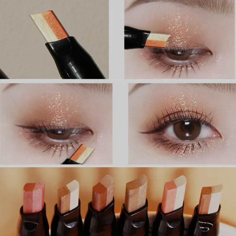 Double Color Eyeshadow Stick Gradient Shimmer Color Eye Shadow Cream Pen Eye Makeup Cosmetic Eyeshadow Stick Korean Makeup 240624