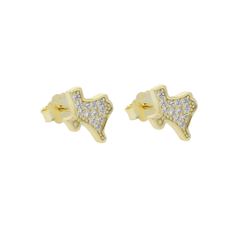 Gold Color Cz Stud Earrings | 2024 Trendy Classic Sterg Sier Map Shaped Jewelry for Women