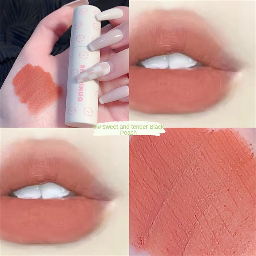 Milk Tube Peach Lip Gloss 6 Colors Nude Matte Lipstick Waterproof Long Lasting Women Red Lip Tint Mud Velvet Lip Glaze Cosmetics 240624