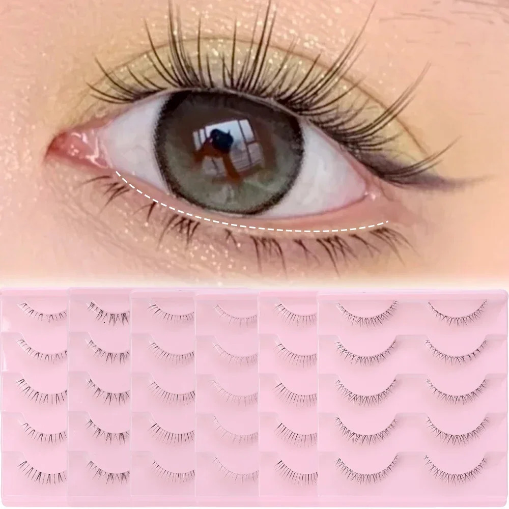 5 Pairs Lower Eyelashes Pack Natural Manga Under Eye Lashes Soft Lower Eyelashes Handmade Clear Band Bottom Lashes Makeup Tools 240624