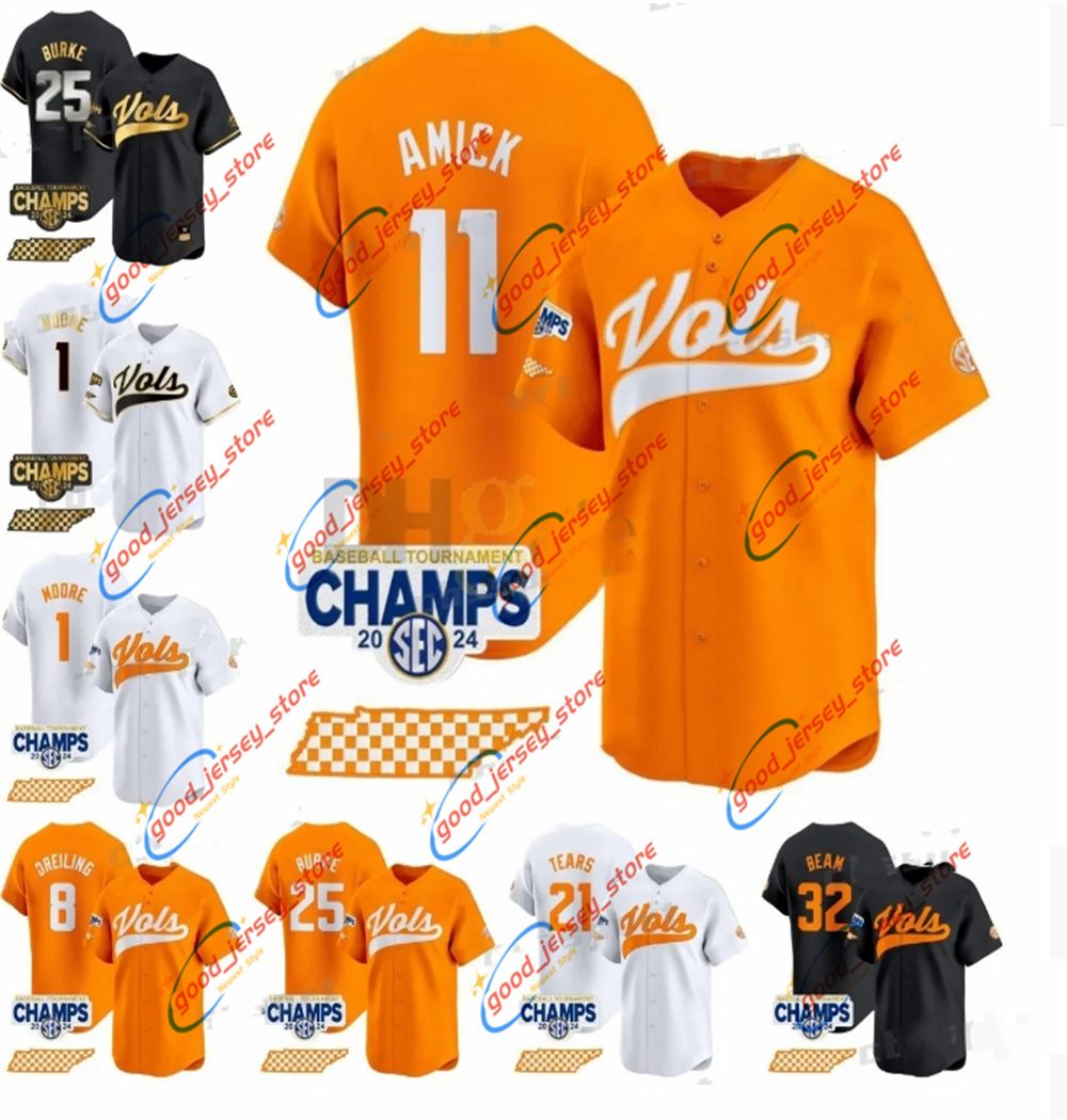 2024 Champion Tennessee Volunteers Baseball Christian Moore Bradke Lohry Blake Burke Billy Amick Kavares Tears Cannon Peebles Dylan Dreiling VOLS Jersey