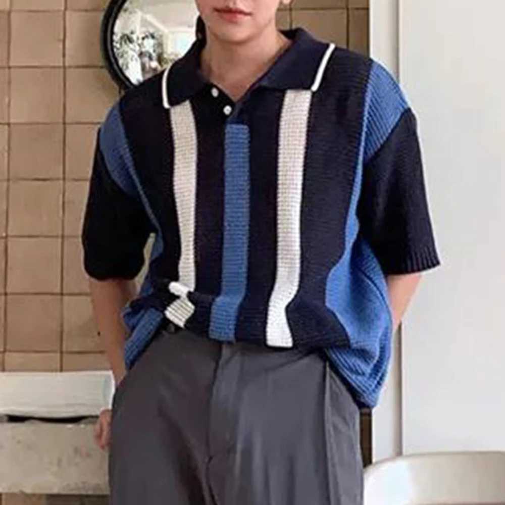 Men's Sweaters New Mens Polo Shirt 2024 Summer Striped Short Sleeve Sleeves T-shirt Casual T-shirt Top Ts Polo Shirt Mens Fashion Knitted Pullove