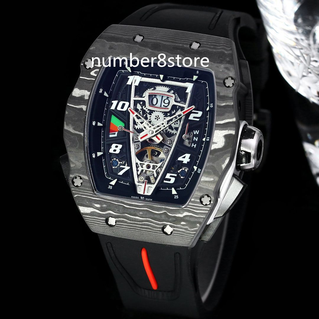 40-01 Speedtail Mens Watch Blue Carbon Fiber Automatic Luxury Sports Watches Skeleton Dial Swiss Tonneau Wristwatch Sapphire Crystal
