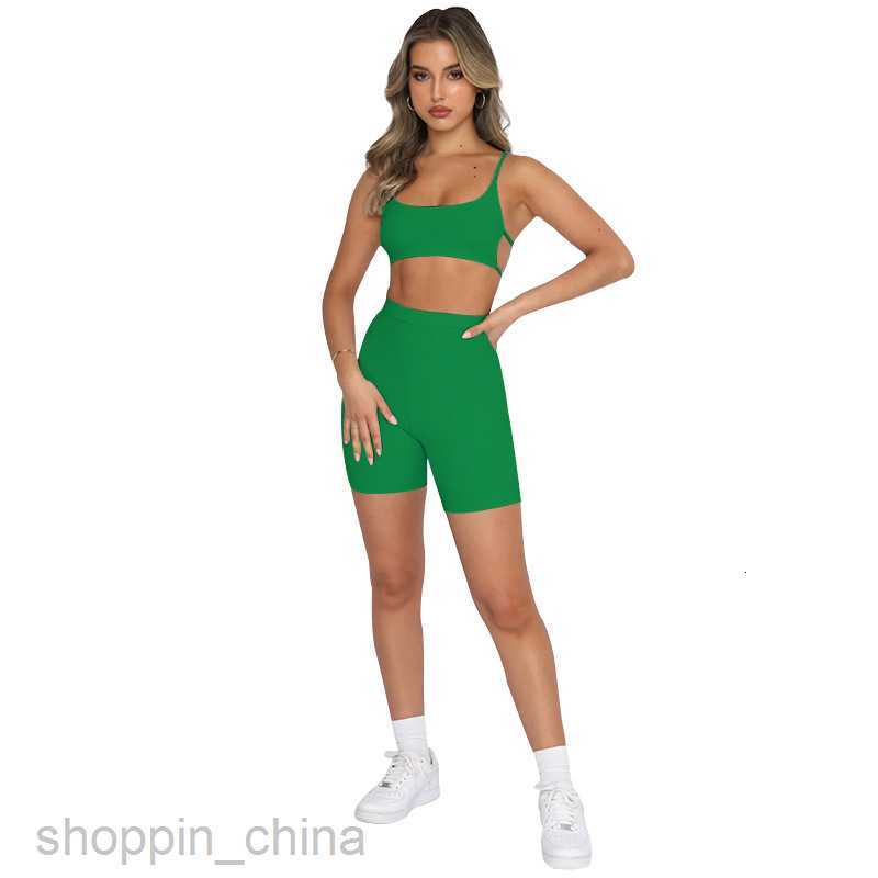 Women's Tracksuits Summer New Solid Color Sexy suspender Open Back Top Women's Fashion Sports Shorts Set Sets