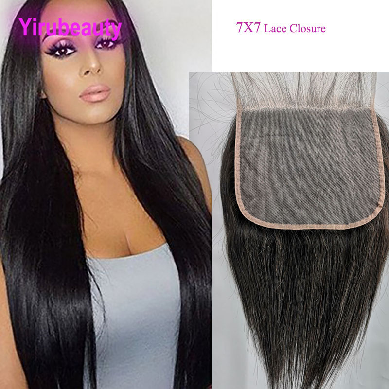 Brazilian Human Hair 7X7 Lace Closure Silky Straight 12-24inch Natural Color Free Part Pre Plucked