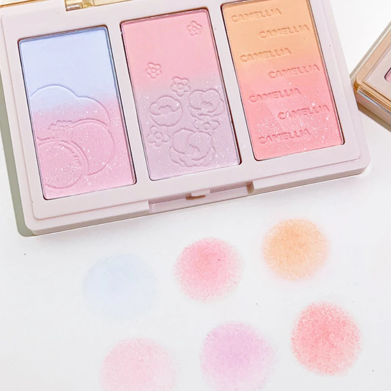 3 Colors Blush Powder Palette Face Blusher Highlighter Contour Makeup Palette Blue Face Brighten Glitter Fine Shimmer Powder 240624