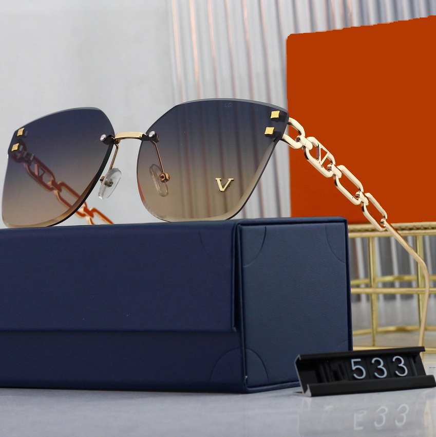 Luxury Rimless sunglasses designer sunglasses for Women and men Jewel Cat Eye Designer Goggle Beach Sun Glasses Retro debutante style drive car UV400 With Box