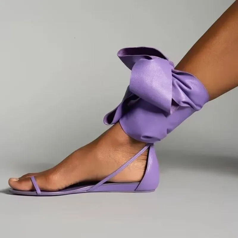 Cross Tie Bow Nonslip Womens Sandals Summer Rome Solid Color Casual Comfortable Ladies Large Size 240624