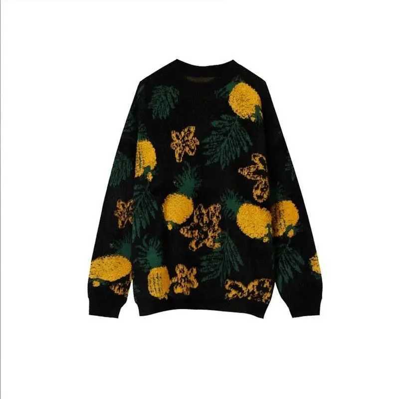 Men's Sweaters Autumn Winter Pineapple Jacquard O-neck Knitted Pullover Sweater Mens Casual Loose High Strt Pullovers Men Tops Male Clothes Y2406